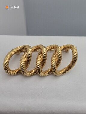 Monet Gold Tone Braided Infinity Link Brooch Textured Rope Pin 2" Vintage